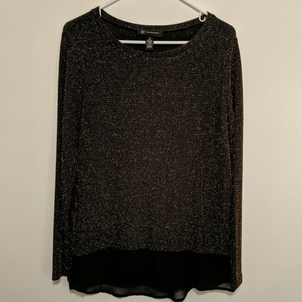 INC Womens Gold Black Long Sleeve Blouse